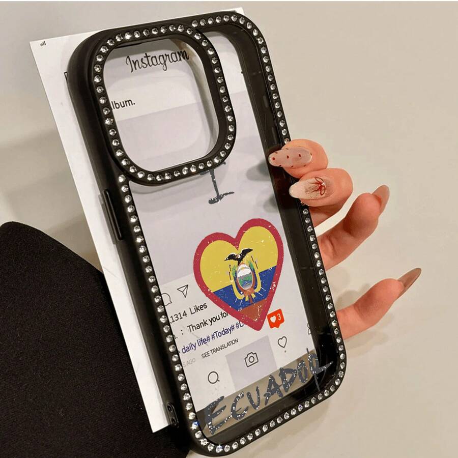 Teléfono con patrón de corazón, teléfono 3 en 1 con grabado de doble cara, adecuado para phone16promax, 16 15pro 14 14 Plus/14 Pro 13 13 Pro 12Pro 11pro Promax Series. Suave anticaídas y resistente a las manchas, adecuado tanto para hombres como para mujeres con decoración. - Negro - Ver 1