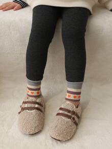 1pc Kids' Knitted Leggings, Warm Thermal Lined For Autumn/Winter, Colorful Striped Hem, Cute & Comfortable, Ideal For Daily Wear - Multicolor - View 10