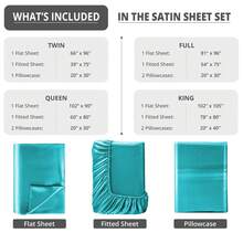 Lux Decor 4-Piece Satin Sheet Set, Silky Soft Polyester Bed Sheets With Deep Pocket Fitted Sheet, Breathable Cooling And Refreshing Bedding, Soft Touch, Washable Bed Linen For Home, Bedroom And Guest Room - Lake Blue - 查看 4