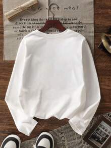 1pc Tween Boy Casual Printed Long Sleeve T-Shirt, Spring/Autumn, Fashionable, Warm And Comfortable Design For Young Students - White - View 2