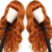 26 Inch Long Wavy Ginger Wigs With Bangs For Women Long Curly Natural Heat Resistant Fiber Synthetic Wine Orange Wigs For Halloween Daily Use Party Cosplay - Ginger - View 3