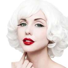 Curly Wigs With Bangs For Cosplay Costume Short Layered Synthetic Hair Lolita Party White 35cm