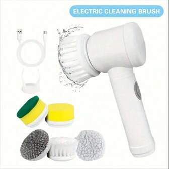 SOKANY Multifunctional Household Electric Five-In-One Cleaning Brush, USB Charging, One-Click Start. Portable Design For Easy Storage. A Variety Of Brush Heads (Hard Bristle Brush + Washing Pad + Steel Ball Brush Head + Sponge Brush Head + Cashmere Brush) Are Available, Suitable For Various Scenarios Such As Kitchen, Bedroom, Bathroom And Living Room.