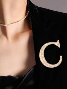 1pc 26 English Letter Pearl Brooch Pin, Fashion Versatile Clothing Anti-Slip Decoration, Scarf Clip, Shoes, Hat Accessory, Retro - Yellow Gold - View 21