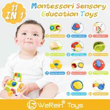 WeRein Cubo de atividades 9 em 1 para bebês e crianças pequenas, brinquedos sensoriais Montessori para crianças de 1, 2 e 3 anos, brinquedos educativos Fidget Busy Board, brinquedos de viagem para crianças de 18 meses, presentes para bebês como meias de Natal - Multicolorido - Ver 4
