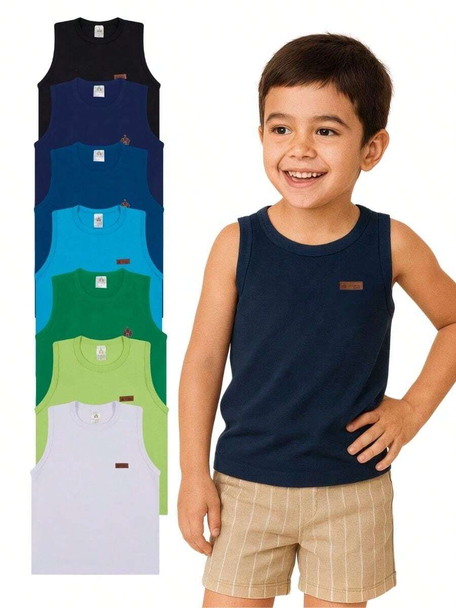 Kit Of 2 Plain Tank Tops For Boys, Summer 100% Cotton, Warmth - Multicolor - View 1