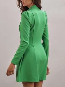 Vestido corto camisero dama mujer día noche elegante sexy cierre botones cuello doble solapa manga larga bajo amplio primavera verano fiesta evento cumpleaños vacaciones festival cena - Verde - Ver 3