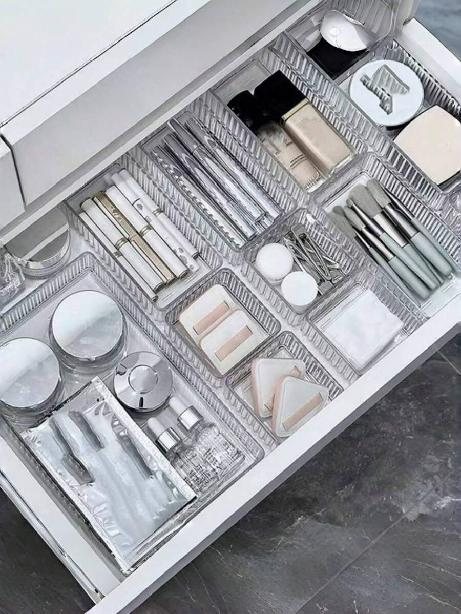 家用抽屉式内置化妆品桌面收纳盒，亚克力透明隔断收纳桌面盒，用于存放女士物品收纳整理器旅行度假必备秋季装饰秋季万圣节