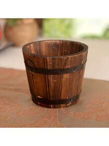 1 PC Charming Vintage-Style Wooden Barrel Planter - Versatile Indoor/Outdoor Round Flower Pot For Home & Garden Decor, Lightweight Carbonized Wood, Ideal For Succulents & Small Plants, Perfect For Office, Balcony, And Wedding Decor, 3.94x4.72 Inches - Multicolor - View 15