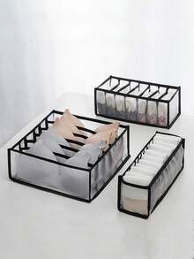 3pcs Drawer Mesh Lingerie Storage Bags, Underwear Organizers Clothes Sorting Boxes - Black - View 15