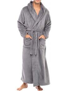 Mens Robe With Hood, Plush Fleece Hooded Mens Bathrobe, Big And Tall Bath Robe For Menhalloween - Blue Plaid - View 6