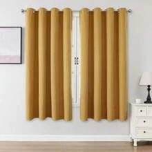 1 件/2 件仿亚麻遮光窗帘，多种尺寸可选，适用于卧室、客厅、家庭影院、餐厅，带孔眼 - 薑黃 - 查看 21