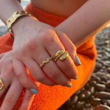 复古月亮星星开口戒指，男女皆宜，朋克风新款几何指节戒指套装，金银色，珠宝礼品，2024 - Ring - 查看 9