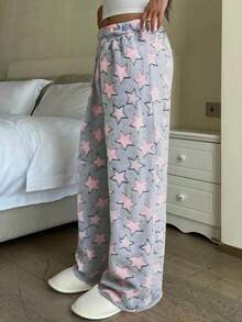 1件女士星形图案毛绒蓬松裤，优雅、迷人、休闲，适合度假，秋冬季保暖舒适 - 彩色 - 查看 5