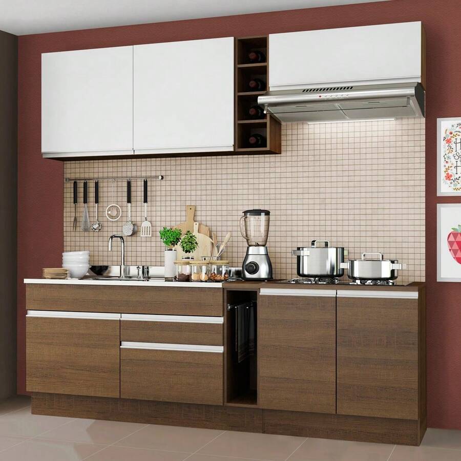 Cocina Integral Completa Modular Madesa Glamy Mb 03 Color Rústico/rústico/blanco - Marrón y Blanco - Ver 1