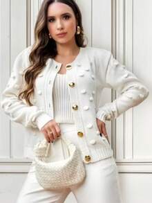 Winter Coat Knitted Cold Weather Blouse Cardigan Style Casual Party Knitwear Women's Clothing - trắng - Xem 2