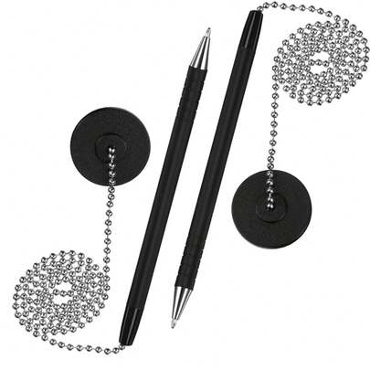 6-Pack Security Clipboard Pens - Anti-Theft Chain Set With Adhesive Bases, Black Ink For Reception & Counters