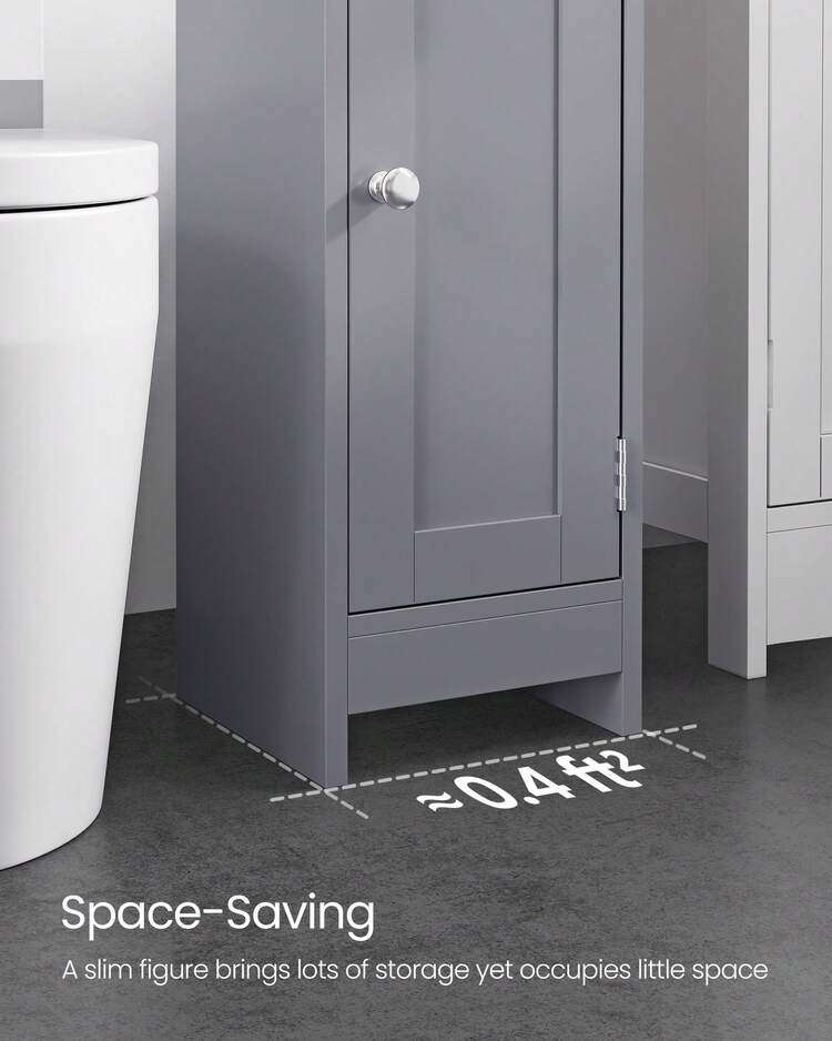 VASAGLE Small Bathroom Storage Corner Floor Cabinet With Door, 7.9 X 7.1 X 31.5 Inches, Bathroom Organizer, Narrow Toilet Paper Storage Cabinet, Adjustable Shelves - 灰色 - 查看 8