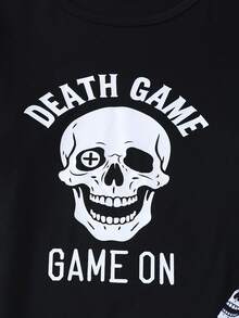 2pcs/Set Teenage Boys' Graphic Print Comfortable Casual Outfit, Suitable For Everyday Wear, Halloween, Autumn/Winter