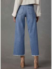 Wide Leg Jeans For Women High Waisted Stretchy Cropped Denime Pants Straight Leg Flare Baggy Jeans - 亮橙色 - 查看 6