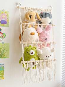 1 Peça Rede ou Rede de Pelúcia Animal, Organizador de Armazenamento de Renda, Prateleira de Armazenamento, Figura Decorativa Simples Multicamadas de Livro Toalha Ornamento Pendurado de Armazenamento, Bolsa de Rede de Figura de Madeira, Decoração para Meninos e Meninas, Armazenamento Pendurado no Quarto, Decoração Bonita de Quarto, Rede de Pelúcia, Rede Trançada de Duas Camadas com Borla