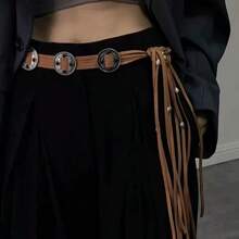 Vintage Boho Tassel Sash Belt Western Waistband Knotted Dress Belt For Women Decoration - 紫紅色 - 查看 4