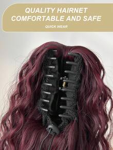 26-28 Inch Ombre Claw Clip-In Ponytail Extensions, Natural Wavy Texture, Heat Resistant Synthetic Hair, Brown To Red Gradient, Suitable For Women's Daily Use - Red Ombre - View 11