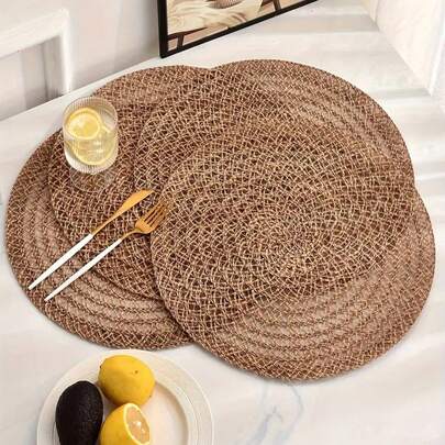 亚麻编织餐垫厨房装饰圆桌垫适合节日派对、生日派对、乡村户外餐桌装饰垫波西米亚风格餐垫适合所有季节 1/4/6/12 件