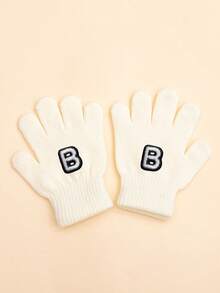 1 Pair White Infant & Toddler 26 Letter Embroidered Soft Knit Fashionable Cute Warm Gloves For Baby Boys & Girls, Suitable For Autumn/Winter Daily Wear - White - View 30