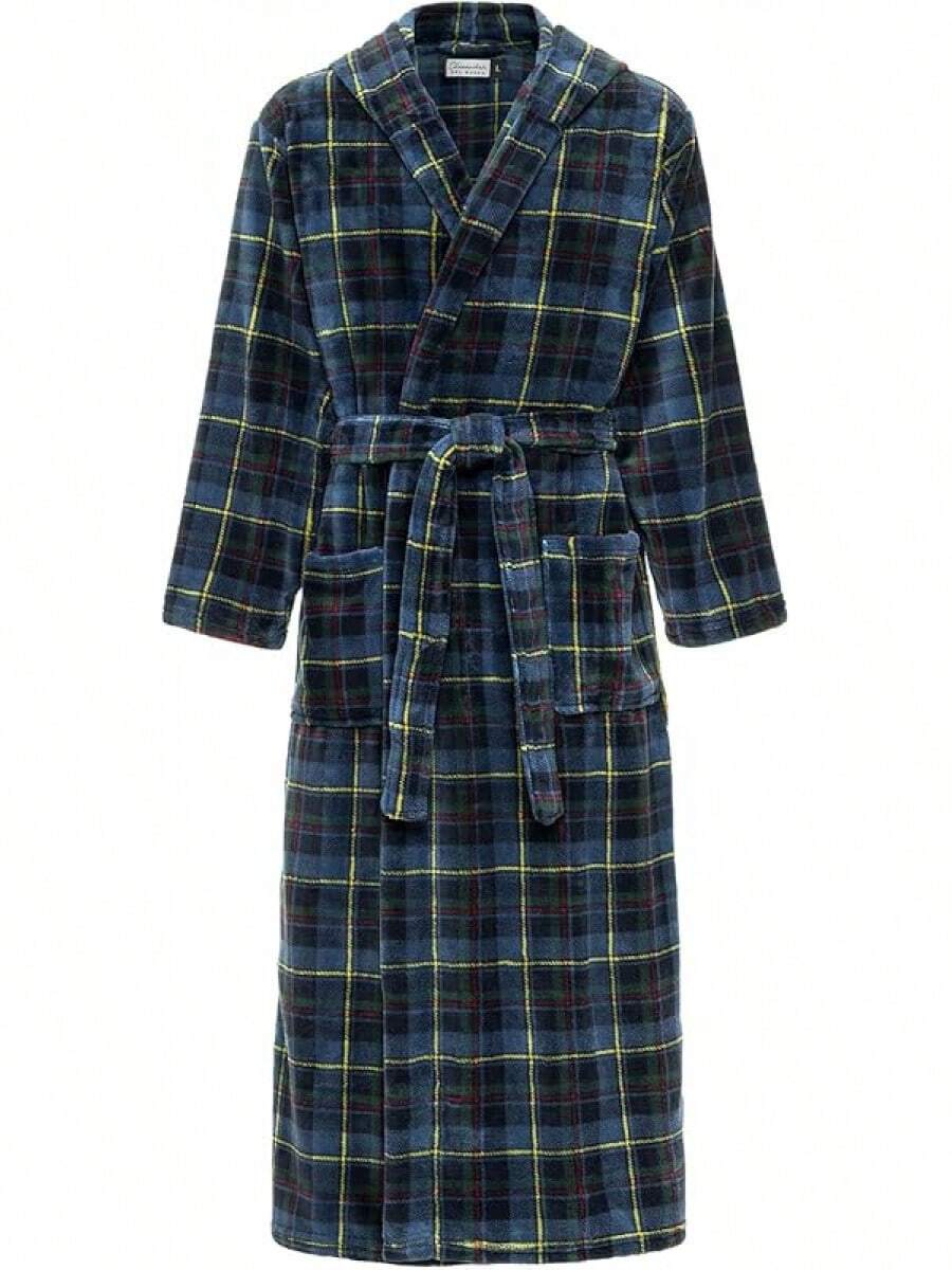 Mens Robe With Hood, Plush Fleece Hooded Mens Bathrobe, Big And Tall Bath Robe For Menhalloween - Highland Tartan Plaid - View 1
