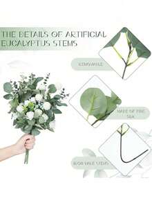 10/20/50 片人造混合桉树叶枝，适用于婚礼 DIY 花束、花艺布置、家居户外花园装饰 - 彩色 - 查看 10
