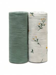 GLLQUEN BABY 2pcs Cotton Muslin Swaddle Blankets, Newborn Receiving Blankets, Large 40 X 38 Inches, Soft & Breathable, Unisex For Baby Boys & Girls, Can Cover Mouth/Nose & Hands, Oeko-Tex Standard 100 Certified - Green Leaf - View 1