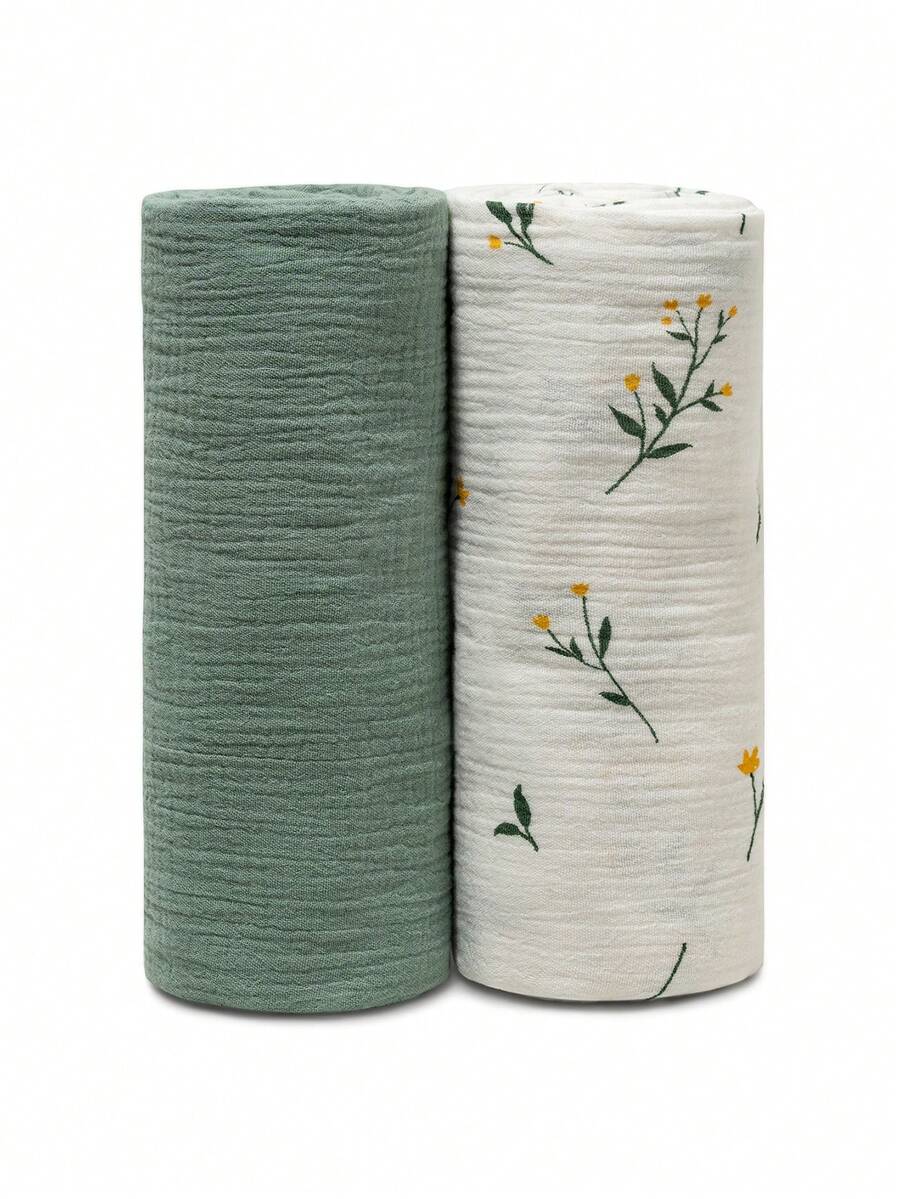 GLLQUEN BABY 2pcs Cotton Muslin Swaddle Blankets, Newborn Receiving Blankets, Large 40 X 38 Inches, Soft & Breathable, Unisex For Baby Boys & Girls, Can Cover Mouth/Nose & Hands, Oeko-Tex Standard 100 Certified - Green Leaf - View 1