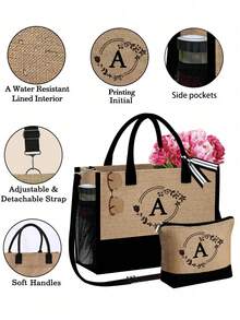 Túi tote vải canvas họa tiết vòng hoa chữ cái A-Z, túi đựng mỹ phẩm, thích hợp cho đám cưới, sinh nhật, ngày lễ, món quà tuyệt vời cho phụ nữ, mẹ, giáo viên, bạn bè, phù dâu, học sinh, tựu trường, dung tích lớn, túi xách du lịch cho kỳ nghỉ, cuối tuần, quà sinh nhật cá nhân hóa, kèm khăn quàng cổ. - Nhiều màu - Xem 6