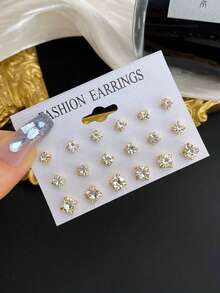 7 Pairs Simple & Versatile Moissanite Stud Earrings, D Color VVS1 Clarity, Lab Created Diamond Stud Earring For Women,   Friction Back For Women Men, Hypoallergenic,Sparkly Rhinestone Stud Earrings Set For Women, Suitable For Daily Wear,Gold Stud Earrings Set For Women-Hypoallergenic Cubic Zirconia Earrings 14K Gold Earrings Circle Cut Clear Cubic Zirconia Stud Earring Pack Of 2-8mm - 銀色 - 查看 1