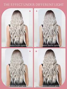 26 Inch Long Wavy Grey Ombre Wigs With Bangs And Highlights Synthetic Wigs For Women For Ordinary Work, Life, Dance Parties And All Occasions Use
