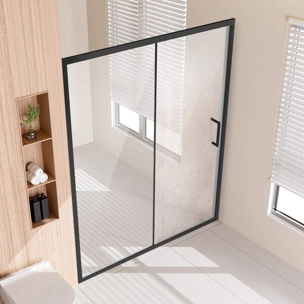 Semi-Frameless Shower Door, 57.7-59 W X 70 H In, Shower Sliding Glass Door With 1/4 In(6mm) Clear Tempered Glass, Waterproof Shatterproof Stainproof With Stainless Steel Hardware, Matte Black