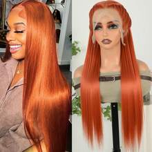13X6 Free Part Platinum Blonde Lace Front Wigs 28 Inch Pre Plucked Long Straight Hair Wigs Glueless Soft Ash Blonde Colored Wigs Heat Resistant Fiber Hair Synthetic Lace Front Wigs For Women For Daily Christmas Party Cosplay Use - Red Orange - 查看 2