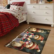 1 pièce Paillasson de bienvenue Bonhomme de neige de Noël/Tapis de cuisine/Tapis de salle à manger/Tapis de bain, dos en caoutchouc antidérapant, lavable en machine, tapis en polyester tressé rectangulaire, tapis de sol léger pour l'intérieur et l'extérieur pour les entrées, les salons, les salles de bains et les balcons, décoration d'ambiance de vacances - Épaisseur 6 mm