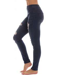 Ripped Denim Jeggings For Women Jeans Leggingshalloween - Màu xanh lam - Xem 3