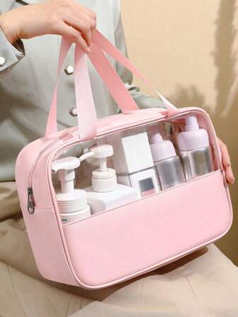 3件套防水旅行洗漱包，多功能化妆包，PVC透明收纳袋，化妆刷收纳袋，化妆品整理包，夏季度假必备美妆用品，沙滩包，手提包，化妆包，托特包，适用于护肤、化妆、浴室收纳，可收纳口红、化妆刷、洗发水、牙刷、卷发棒等，旅行必备，假日包，上学化妆包，邮轮必备洗漱包，女士旅行洗漱包，大容量女士洗漱包