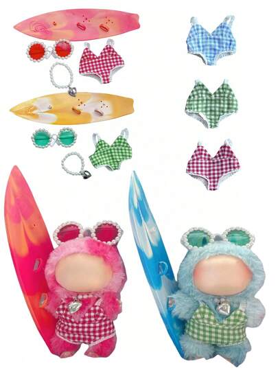 Sweet Clothes For Labubu Summer Swim Outfits Fashion Glasses Cute Swimsuit Beach Vacation Style Mini Doll Clothes Accessories