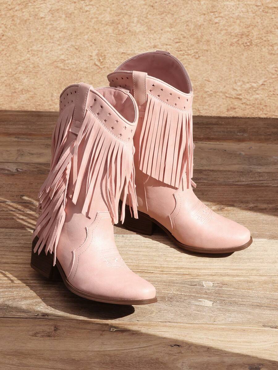 Big Girls Cowboy Boots With Tassel Fringe Cowgirl Boots Kids Western Boots Stylish & Comfortable - Hồng - Xem 1