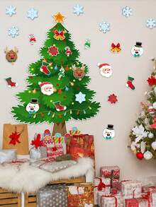 1 set Autocollant mural d'arbre de Noël, décoration murale d'arrière-plan avec arbre de Noël, Père Noël, bonhomme de neige, design de cerf, décoration de rénovation de chambre DIY pour Noël, autocollant pour salon, chambre à coucher, salle à manger et entrée, décoration de Joyeux Noël, décoration de Noël pour la maison - Multicolore - Voir 5