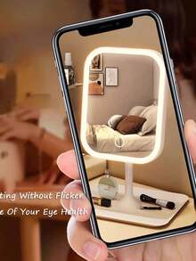 Espejo de maquillaje LED, 3 modos de iluminación, control táctil, soporte portátil, plegable para almacenamiento, espejo de maquillaje de viaje, espejo de maquillaje LED portátil recargable - Adecuado para maquillaje diario, viajes, dormitorio, escritorio de oficina, coche, apartamento pequeño, también un regalo de Navidad ideal para mujeres - Multicolor - Ver 3