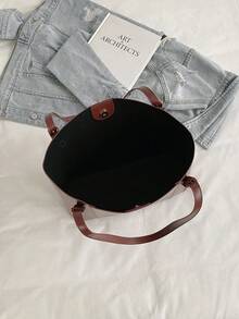 Large Capacity Black Tote Bag For Women, Minimalist PU Leather Shoulder Handbag With Buckle Closure, Fashion Commuter Work Bag Suitable For Office, School, Shopping, Daily Use - Brown - View 10