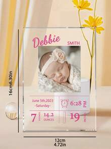 1pc Custom Birth Picture Frame, Personalized Photo Acrylic Picture Frame, Custom Birth Stat Picture Frame, Personalized Photo Frame, Personalized Baby Shower Gifts, New Gift For Housewarming Living Room, Bedroom - Hot Pink - View 5