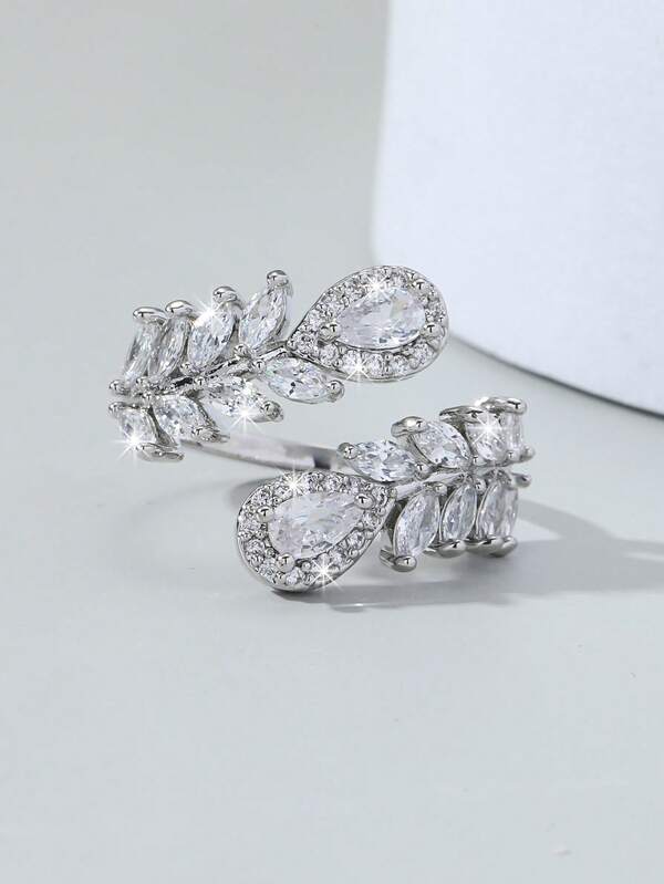 1pc Teardrop Maple Zirconia Silver Ring