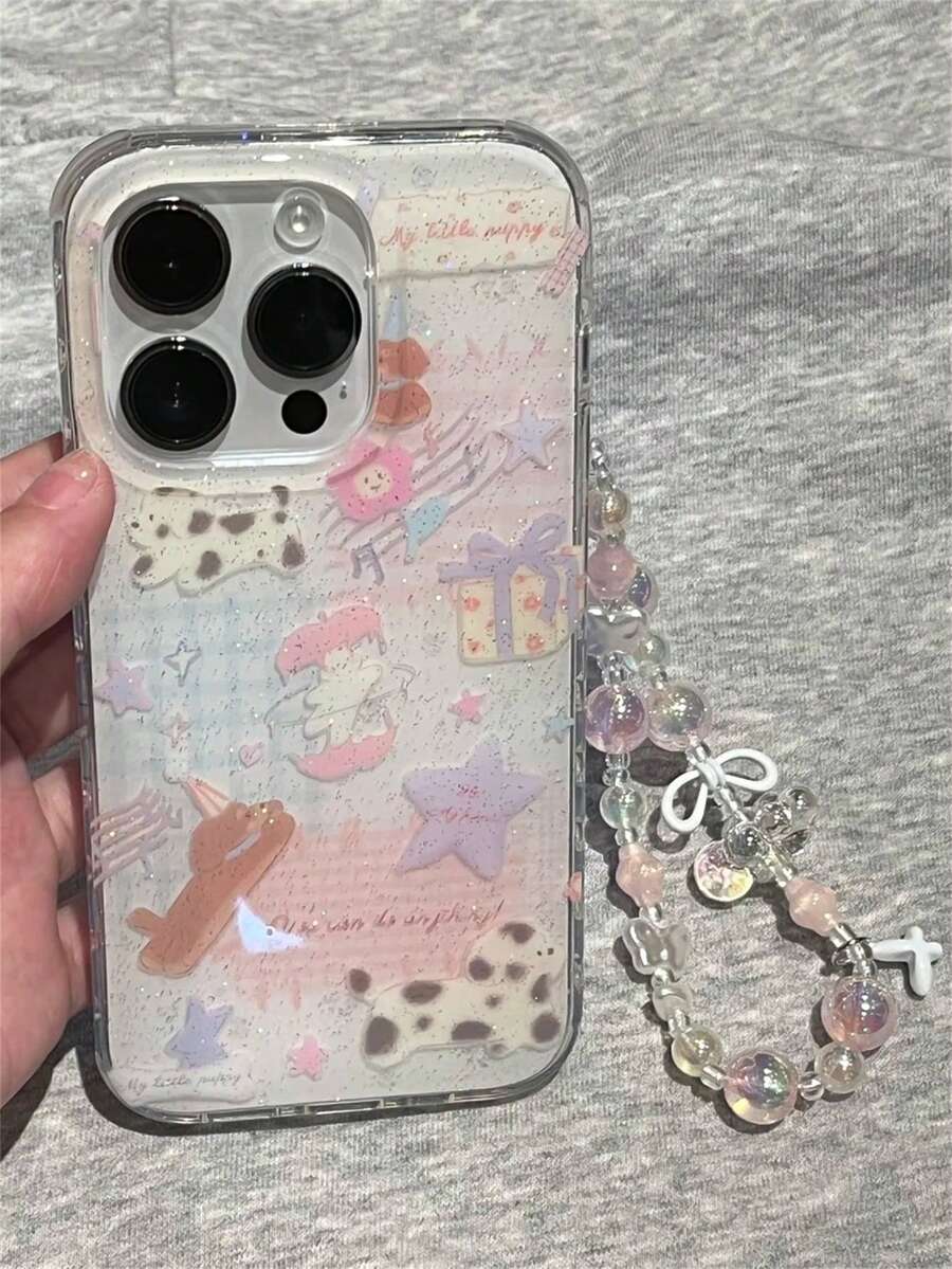 Cute Cartoon INS Cute Glitter Star Dog With Bracelet Phone Case Compatible With 16 15 14 13 Pro Max Stylish Cases Cover Waterproof Shockproof Anti-Fall Scratch Resistant - Star Puppy - View 1