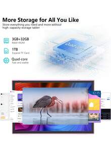 Coopers Android 15 Tablet, 10.1 Inch WIFI Tablet PC, 3GB RAM, 32GB ROM, Support 1TB Expandable, Quad-Core, 2.4G+5G WiFi, Dual Band WiFi6, 2MP + 5MP Dual Camera, 1280 * 800 IPS HD Touch Screen,Wi-Fi, 6000mAh Battery, Support Widevine L1(No Adapter) ﻿ - Pink - View 7